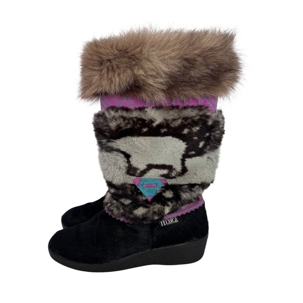 VTG Tecnica Skandia Après Ski Boots Women EU 42 Italy Pony Hair Tribal‎ Mukluk